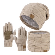 3 Pcs/Set Hat Scarf Glove Set Thick Knitted Warm Cap Great Friction Gloves Elastic Ear Protection Wi