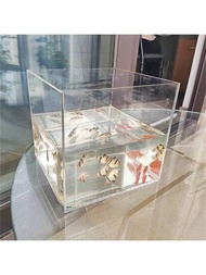 1個家居裝飾透明亞克力小型桌面水族箱,適用於龜,蝦,金魚,海藻繁殖,魚缸