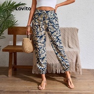 Lovito Boho Pants Plants Flowers Summer Pants for Women LBL19083
