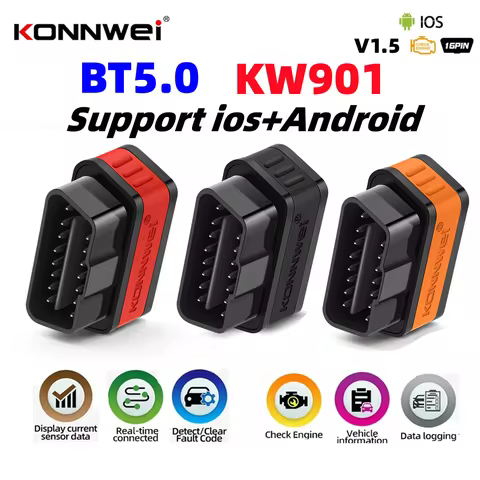 KONNWEI KW901 Elm327 V1.5 Pic18F25K80 OBD2 Scanners Bluetooth 5.0 for Android/IOS OBD Car Diagnostic
