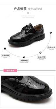 WUCHU children's formal shoes boy students low-top small leather shoes children's lace British style fashion black leather shoes