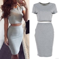 Women Club Dress Two Piece Outfits Bodycon Midi Dress