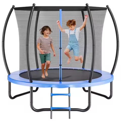 SucceBuy Outdoor Trampoline 8/10/12/14FT ASTM Approved with Enclosure Net & Thickened Pad Max 265/40