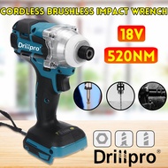 Drillpro 18V Cordless Electric Screwdriver Speed Brushless Impact Wrench Rechargable Drill Driver+ LED Light For Makita Battery