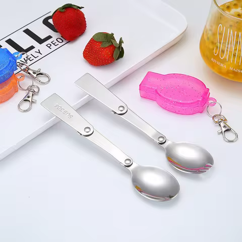 304 Stainless Steel Folding Spoon Outdoor Travel Tableware Portable Cutlery Spork Fork Camping Hikin
