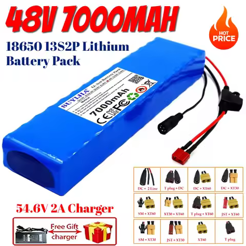 13S2P 7Ah 48V 7000mAh 18650 Lithium-ion Battery Pack with 250W 350W 500W 750W 1000W BMS and A Compli