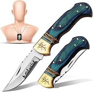 Huntex 3.25" Folding Pocket Knife, 420HC Blade, Pakka Wood Handle, Brass Lord of the Rings Symbol, E