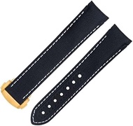 20mm Black White Line High Density Nylon Cowhide Watchbands For Omega AT150 Seamaster 300 Planet Ocean De Ville Speedmaster Curved End Watch Band