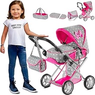 Kinderplay Doll's Pram from 1 2 3 Years Pram Toy - 3 in 1, Doll's Pram with Removable Carry Bag and 