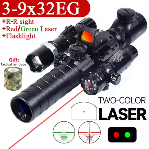 3-9X32EG Scopes Red/Green Two Color Crosshair Riflescope Red Dot Laser and Flashlight Outdoor Tactic