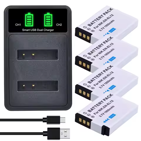 Batmax EN-EL12 Battery 1800mAh+LED Dual Charger for Nikon Coolpix S610 S610c S620 S630 S710 S1000pj 