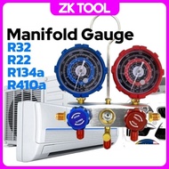 ZKT [ FREE ADAPTER ] Manifold Gauge R32 R410a R22 R134a GAS METER Set Air Cond Refrigerant Air Condi