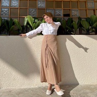 Rok Serut Samping Wanita Rok Wanita Korea Kekinian Bahan Linen Premium Bawahan Wanita Premium