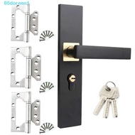 DOREEN1 Door Handle Lock Keys Set, Silent Black Interior Door Handle Lockset, Security Square Universal Thickened Panel Door Knob Washroom