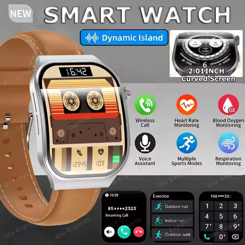 New 2.01-inch 3D Curved Screen Smart Watch Heart Rate Health Monitoring Watches Wireless BT Call Out