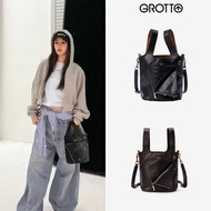 GROTTO GROTTO Design Genuine Leather Lapel Vegetable Basket Bag Casual Retro Large-Capacity One-Shou