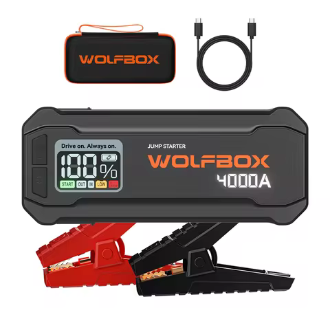 WOLFBOX JS24 4000A Portable Jump Starter Battery Pack Power Bank LED Display 24000mAh for 8L Gas 6L 