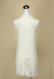 貞新二手衣 D.MANY 韓國 米色雕花平口細肩帶蕾絲棉質洋裝F號(21747)