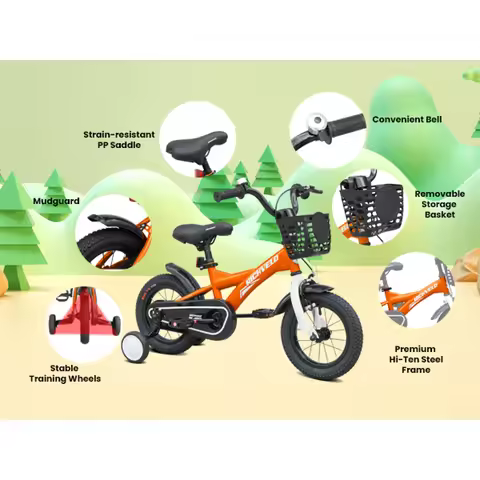 A1201 Kids Bike, 12 14 16 Inch Children Bicycle with Training Wheels, Front V-Brake & Coaster Brake,