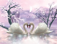 Tranh dán tường VTC Đôi thiên nga nền tím UD0466 Kim sa