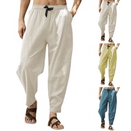 Men’ S Spring And Summer Pant Cotton Linen Pants Male Casual All Solid Color Breathable Loose Trouser Fashion Beach Pants