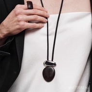 Ebony Wood Niche Light Luxury Women's Design Natural Wood Grain Metal High-end Feel Spliced Leather 