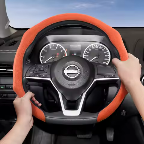 Suitable for Nissan Premium Suede Snap-On Steering Wheel Cover, Non-Slip and Durable, Round and D-Sh