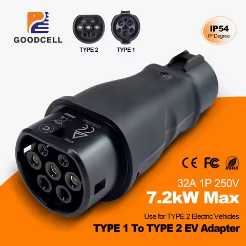 GOODCELL Type1 to Type2 32A 1Phase 7.2kw Max EV Charger Adapter J1772 to IEC62196 EV Charger Convert
