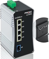 Procet Gigabit PoE Switch 4-Port Din Rail, 90W/Port, Industrial PoE++ Fiber Media Converter with Wid