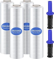 PARAKE 4-Pack Stretch Wrap Film, 15 Inch x 1000 Feet Shrink Wrap with Handles, Industrial Strength Plastic Wrap Roll, Heavy-Duty Shrink Film Roll, for Moving Storage Pallet Packing, 60 Gauge, Clear