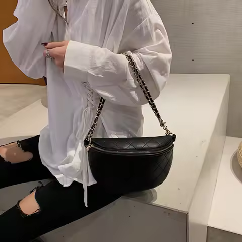 Chain Waist Bags Women Leather Belt Bags Female Fanny Pack High-quality Zipper Chest packs Luxury Br