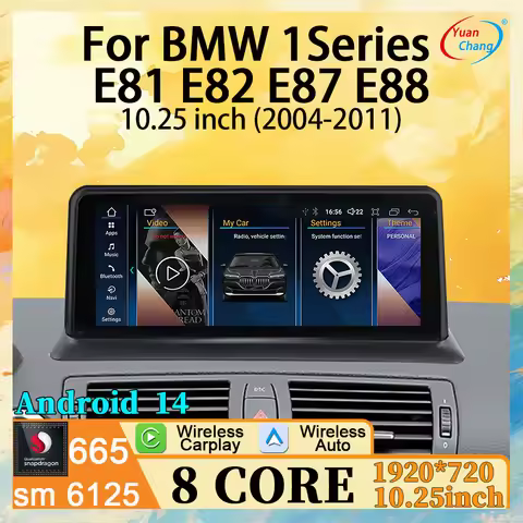 Android 14 Wireless Carplay Android Auto For BMW 1Series E81 E82 E87 E88 2004-2011 Car radio video p