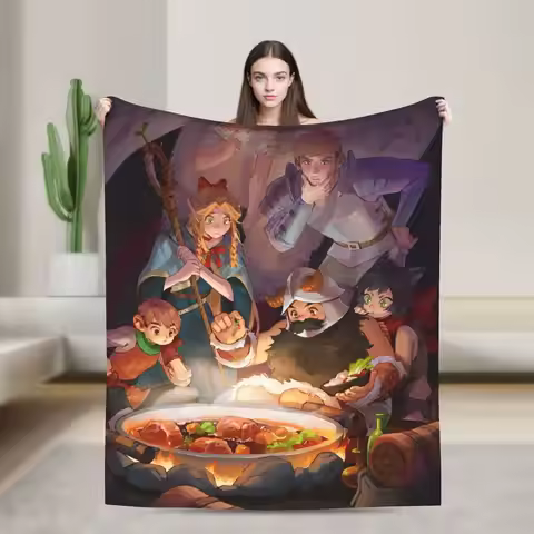 Delicious In Dungeon Meshi Coral Fleece Plush Throw Blankets Anime Manga Food Blanket for Home Bedro