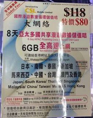 亞洲8日6GB上網卡