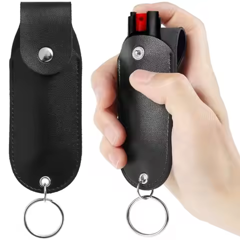 Portable PU Leather Self Defense Spray Holder Durable Universal Pepper Spray Case Mini Spray Keychai