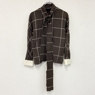 AKRIS Bow Tie Blouse/Long Sleeve Shirt, Windowpane Pattern, Braun ( Vintage)