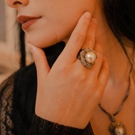 草原玫瑰 AAA 南洋金珠鍍金戒指