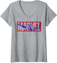 Womens Marvel Spider-Man Large Classic Movie Logo V-Neck T-Shirt