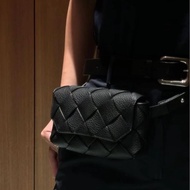 BV黑色牛皮編織Diago下蓋腰包（狀況超好）