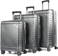 Moscow Collection - 3 pcs luggage set with silent Japanese 360° Spinner Wheels. Hardside suitcase made of lightweight and resistant 100% polycarbonate, expandable - Silver (20, 24, 28 inch)