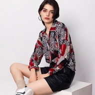 【MEDUSA】紅黑斑馬紋印花雪紡襯衫(M-2L) | 女雪紡上衣 長袖襯衫