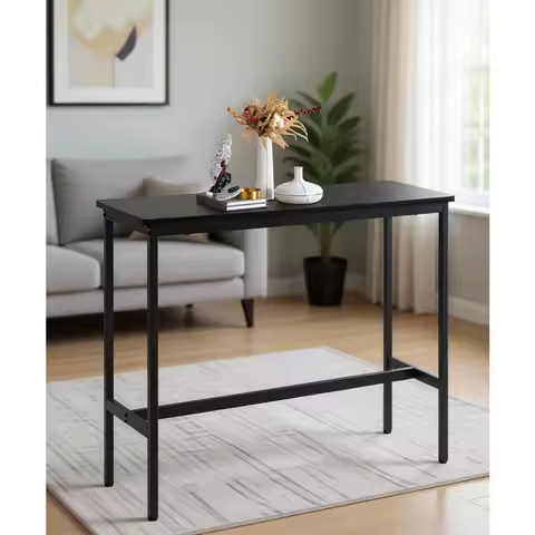 44.5" Adjustable Feet Bar Table, Narrow Rectangular High Top Dining Table with Metal Legs, Black