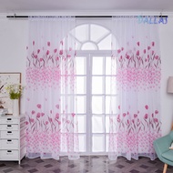 [DL]1 Sheet Window Gauze Rod Pocket Design Pastoral Translucent Beautiful Printing Sheer Curtain Home Decoration