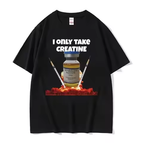 Funny I Only Take Creatine T-Shirt Black Gym Tee with Syringe Supplement Design for Bodybuilding Fit