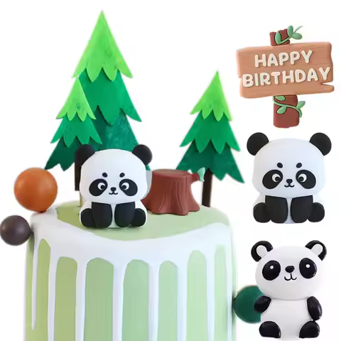 Cute Panda Jungle Animal Cake Decor Panda Happy Birthday Cake Topper Panda Theme Kids Baby Shower De
