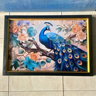 Peacock print wall decoration on the twigs plus frame size 65 x 45 cm