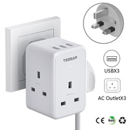 TESSAN Adapter Plug USB Charger Multi Plug Adapter with 2 Outlets and 3 USB Hub  Multi Way Type C Adapter Wall Socket Power Socket USB Plug Extension UK Plug 3 Pin Power Extension Multi Plug Wall Charger Multi Socket with USB for Home Office