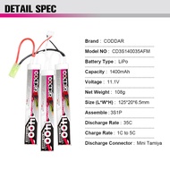 ชุดแบตเตอรี่ลิโพ บีบี CODDAR 1400mAh 35C 7.4V/11.1Vที่ชาร์จ และตัวเช็คเซลล์ แบตลิโพ 3 เซลล์