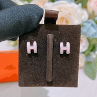 Hermes 愛馬仕耳環耳釘 粉紅色銀Mini Pop H Earrings