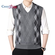 Mens Argyle Knitwear Vest V Neck Sleeveless Casual Slim Fit Pullover Knitted Sweater